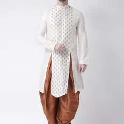 DEYANN Men Off-White & Copper-Toned Printed Kurta with Patiala-picture-36