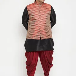 VASTRAMAY Men Black Layered Kurta with Dhoti Pants-39