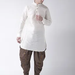 DEYANN Men Off White Dupion Silk Kurta with Dhoti Pants-image-75
