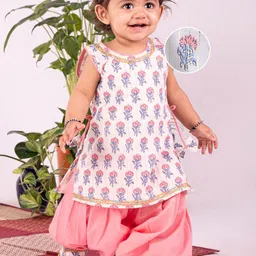VASTRAMAY Girls Floral Printed Regular Pure Cotton Kurta with Patiala-image-94