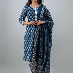 KALINI Women Blue Floral Printed Gotta Patti Pure Cotton Kurta with Trousers & With Dupatta-54