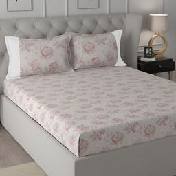 MASPAR Backyard Patio Grey & Red Floral Cotton 200 TC  Single Bedsheet & Pillow Cover-image-84
