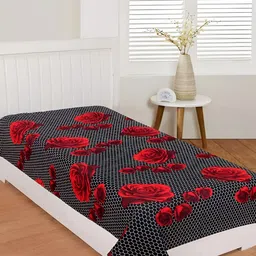 Supreme Home Collective Black & Red Floral Microfiber 144 TC Single Bedsheet-image-94