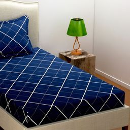 DECOR VATIKA Blue Geometric 144 TC Single Fitted Bedsheet with Pillow Cover-image-138