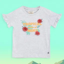 Gini and Jony Grey & Orange Pure Cotton Typography Print Top with Pom-Pom-53