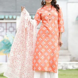 DORIYA Women Orange Ethnic Motifs Printed Kurta with Sharara & With Dupatta-picture-7