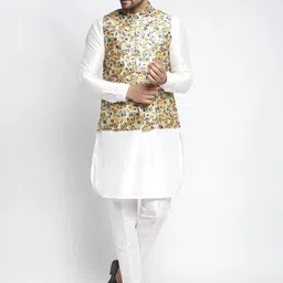 Kaifoo Men White Printed Angrakha Kurta With Pyjamas-picture-19
