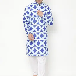 Hangup Men Blue Printed Angrakha Kurta with Pyjamas-42