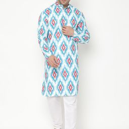 Hangup Men Blue Ethnic Motifs Printed Kurta with Pyjamas-48