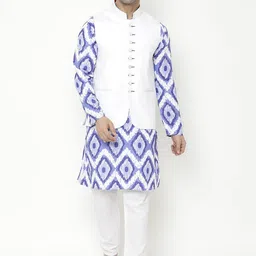 Hangup Men Blue Printed Kurta with Churidar & Nehru Jacket-picture-58