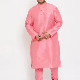 VASTRAMAY Men Pink Kurta with Pyjamas-20