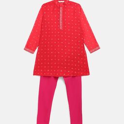 Ahalyaa Boys Red Printed Kurta with Churidar-image-82