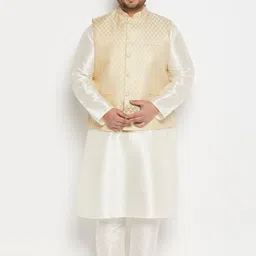 VASTRAMAY Plus Size Mandarin Collar Kurta and  Dhoti Pants With Nehru Jacket-image-61
