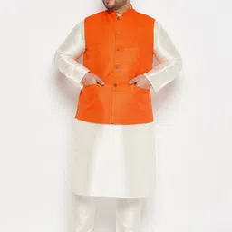 VASTRAMAY Plus Size Mandarin Collar Regular Kurta & Churidar With Nehru Jacket-picture-7