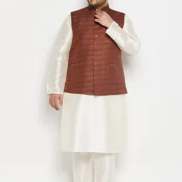 VASTRAMAY Mandarin Collar Kurta With Pyjamas & Nehru Jacket-picture-30