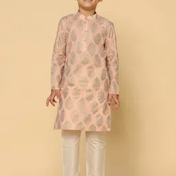 KISAH Boys Floral Printed Mandarin Collar Regular Kurta with Pyjamas-6