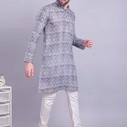 SHIWAM ETHNIX Floral Printed Mandarin Collar Straight Kurta With Pyjamas-picture-55