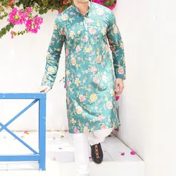 SHIWAM ETHNIX Floral Printed Mandarin Collar Straight Kurta With Pyjamas-picture-56