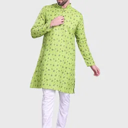 SHIWAM ETHNIX Mandarin Collar Printed Regular Straight Kurta with Pyjamas-picture-27
