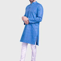 SHIWAM ETHNIX Mandarin Collar Printed Regular Straight Kurta with Pyjamas-picture-22