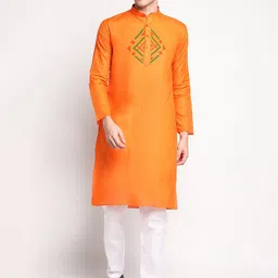DEVOILER Geometric Printed Band Collar Straight Kurta With Pyjama-picture-34