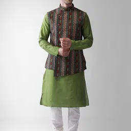KISAH Men Geometric Printed Regular Kurta with Pyjamas & Jacket-46