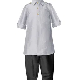 A T U N Boys Silver-Toned & Black Regular Pathani Kurta with Pyjamas-23