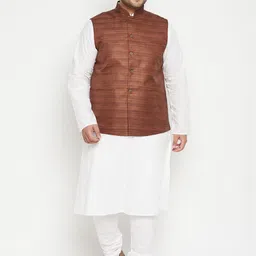 VASTRAMAY Men White Layered Kurta with Pyjamas-12