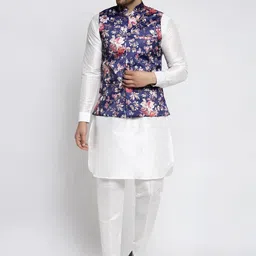 Kaifoo Men White Layered Kurta with Pyjamas-image-26