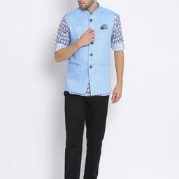 Hangup Men Mandarin Collar Printed Kurta with Trouser & Nehru Jacket-picture-40