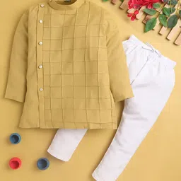 Jeetethnics Boys Pintucks Detail Cotton Silk Angrakha Kurta With Pyjama-11