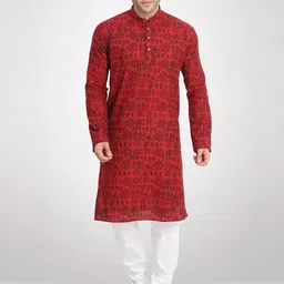 RG DESIGNERS Men Maroon Ethnic Motifs Printed Empire Kurta with Pyjamas-picture-9