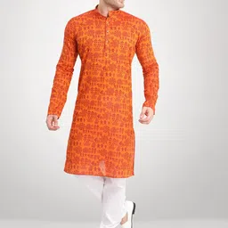 RG DESIGNERS Men Orange Printed Kurta with Pyjamas-picture-6