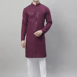 SG LEMAN Embroidered Sequinned Mandarin Collar Straight Kurta with Pyjamas-picture-27