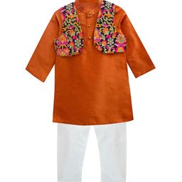 A T U N Boys Orange Kurta with Pyjama & Embroidered Jacket-picture-17
