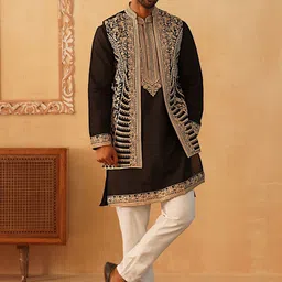 Jompers Men Floral Embroidered Regular Chikankari Kurta with Pyjamas-picture-19