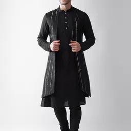KISAH Men Black Layered Kurta with Churidar-picture-11