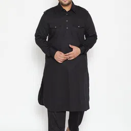 VASTRAMAY Men Plus Size Black Pathani Kurta with Salwar-58