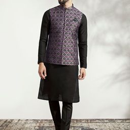 KISAH Mandarin Collar Kurta with Pyjamas & Nehru Jacket-56