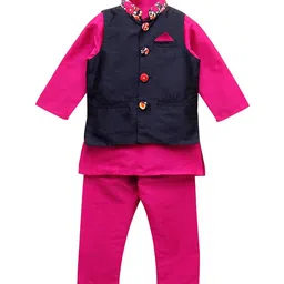A T U N Boys Pink Regular Kurta with Pyjamas & Nehru Jacket-32