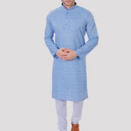 Maharaja Mandarin Collar Regular Linen Kurta With Pyjamas-picture-1