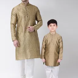 SG YUVRAJ Boys Brown & Off-White Self Design Kurta with Pyjamas-6