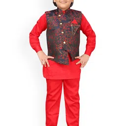 Aj DEZInES Boys Mandarin Collar Kurta With Pyjamas & Nehru Jacket-48