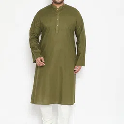 VASTRAMAY Men Olive Green Regular Kurta with Pyjamas-picture-56