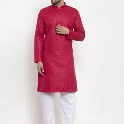 KRAFT INDIA Men Pink Ethnic Motifs Regular Kurta with Pyjamas-picture-11