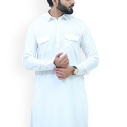 BLUESAANCHI Shirt Collar Three-Quarter Sleeves Pathani Kurta with Trousers-picture-26