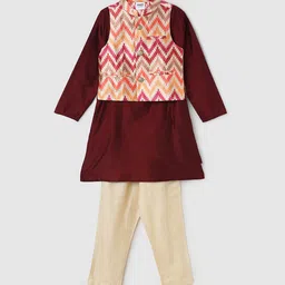 max Boys Round Neck Long Sleeves Straight Kurta With Pyjamas & Nehru Jacket-image-35