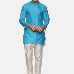 Sethukrishna Men Turquoise Blue Kurta with Pyjamas-image-64