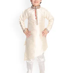 BAESD Boys Mandarin Collar Asymmetric Hem Dupion Silk Kurta With Pyjamas-picture-13