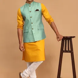 VASTRAMAY Men Solid Kurta with Pyjama & With Nehru Jacket image 1